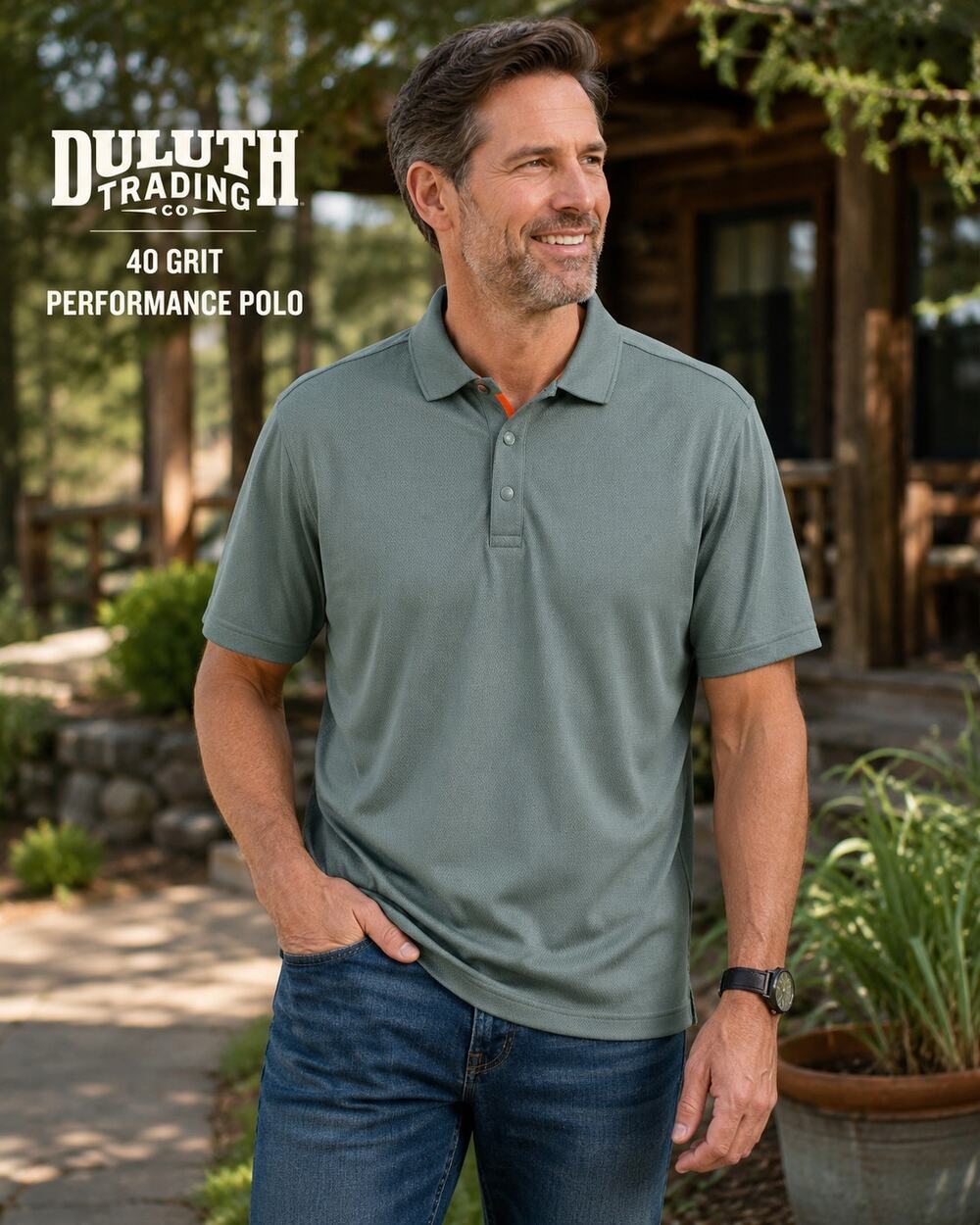 Duluth Trading Co 40 Grit Performance Polo Men XL Sage Green Snap Front NWT